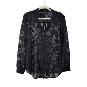 Torrid Madison Clip Floral Chiffon Button Up Long Sleeve Shirt Women's 2X Black